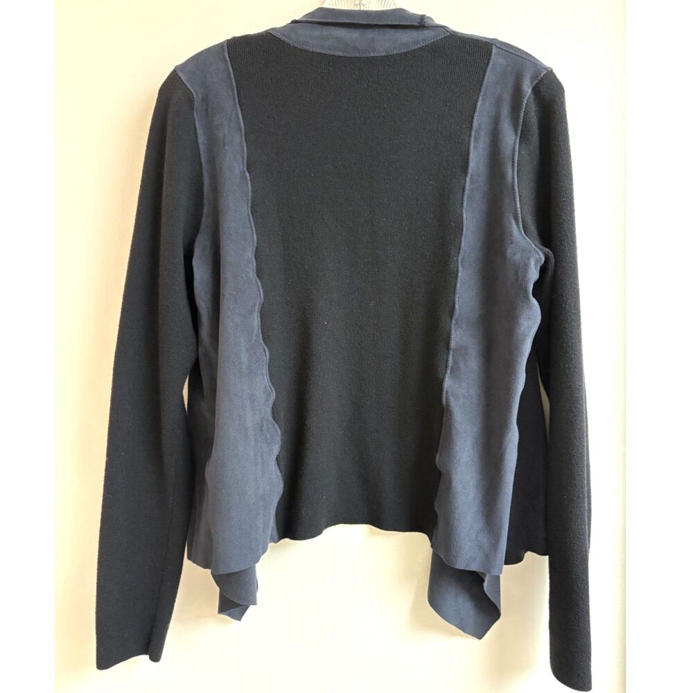 T Tahari Faux Suede Open Front Cardigan Jacket Mixed Media Wool Knit Witchy L - Picture 6 of 8